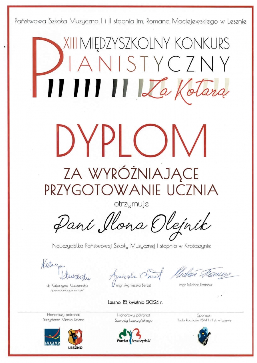 XIII Międzyszkolny Konkurs Pianistyczny Za Kotarą - Nina Lea Pawłowska