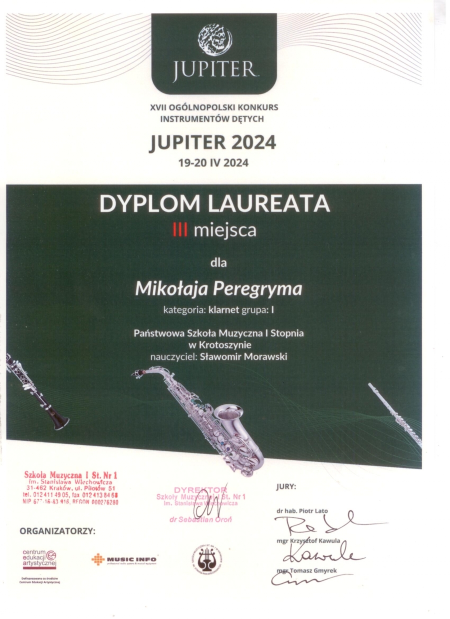 XVII Ogólnopolski Konkurs Instrumentów Dętych „JUPITER 2024” - Mikołaj Peregrym